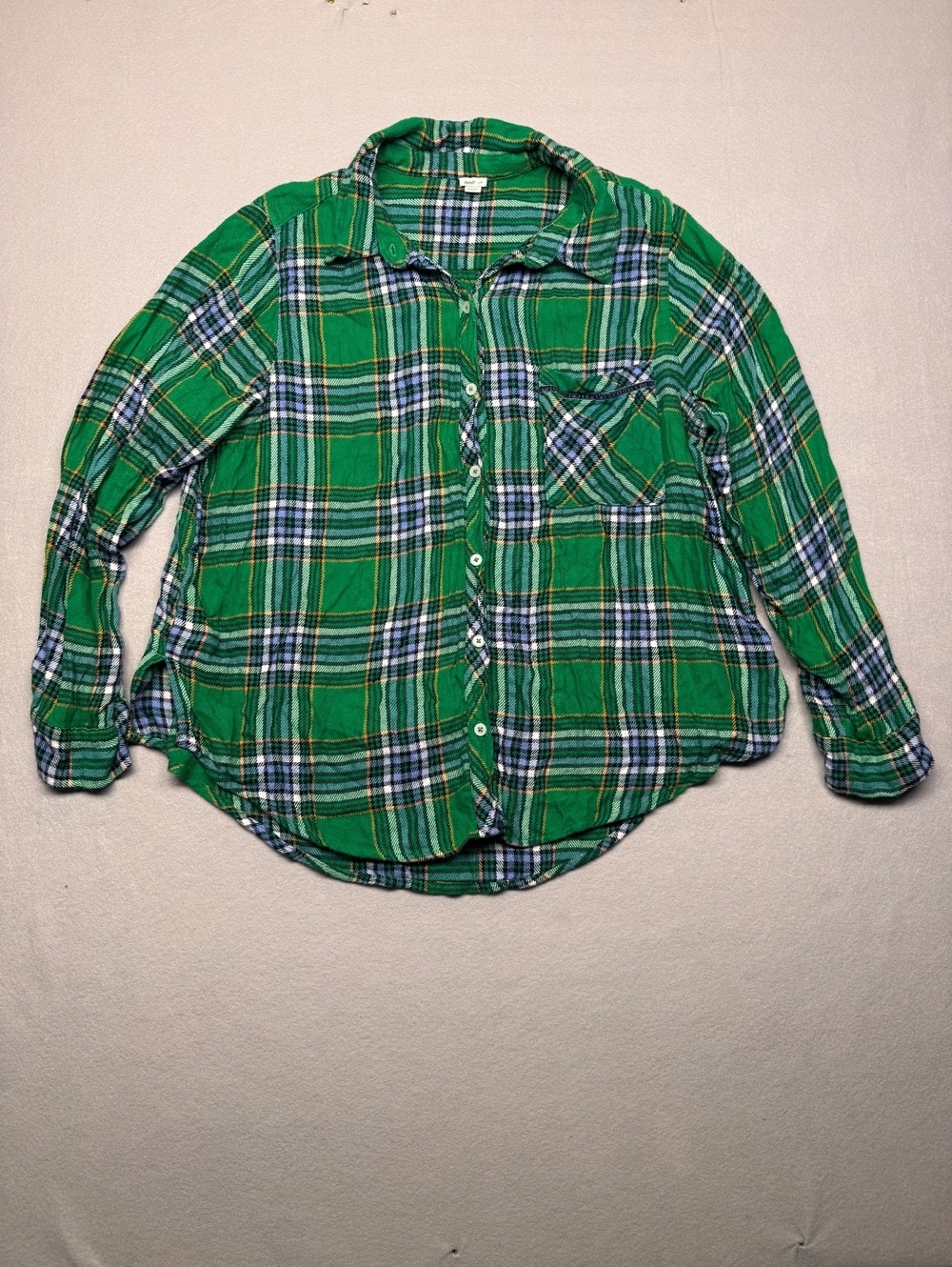 Aerie Green Plaid Button-Up Shirt Large